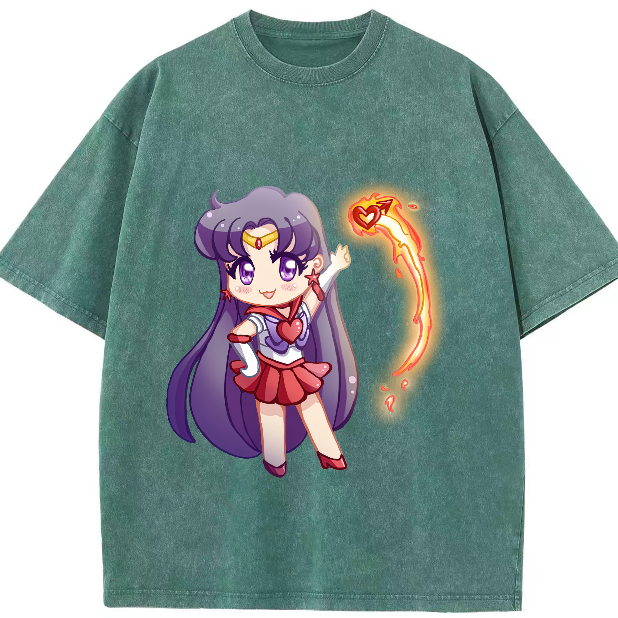 （画像用） 美少女戦士セーラームーン 火野レイ ひの レイ Sailor Moon Hino Rei （セーラーマーズ,Sailor Mars） 綿100% ヴィンテージ風 半袖Tシャツ（フロントプリント）